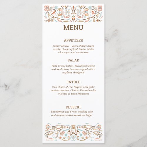 Scandinavian Folk Art Autumn Colors Wedding Menu