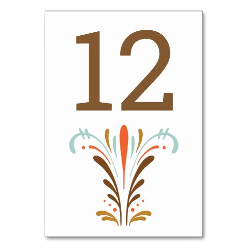 Scandinavian Folk Art Autumn Colors Wedding Table Number