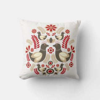 scandinavian folk art bird and flowers nordic throw pillow