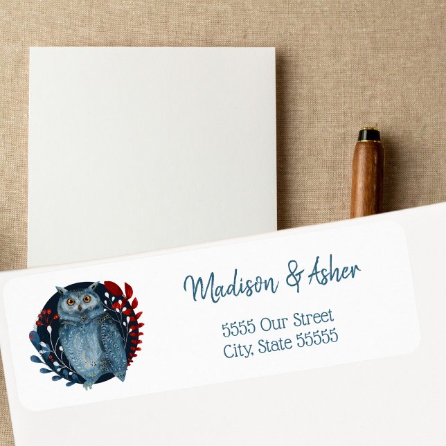 Scandinavian Folk Art Bird Watercolor Winter Owl  Label (Creator Uploaded)