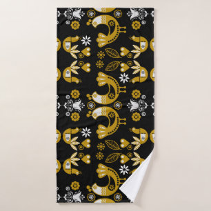 Scandinavian Folk Art Birds Bath Towel