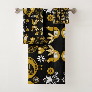 Scandinavian Folk Art Birds Bath Towel Set