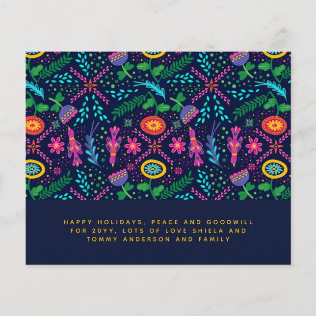 Scandinavian Folk Art Birds Flowers Annual Letter (Front)