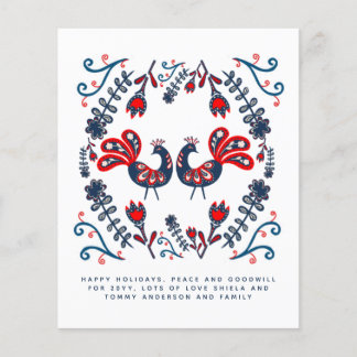 Scandinavian Folk Art Birds Holidays Annual Letter