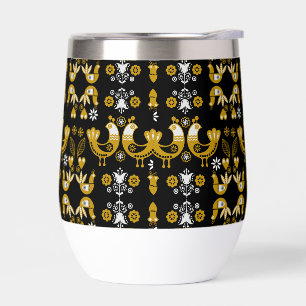 Scandinavian Folk Art Birds Thermal Wine Tumbler