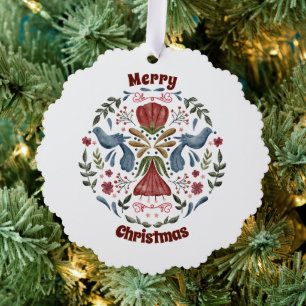 Scandinavian Folk Art Blue Bird Ornament Card