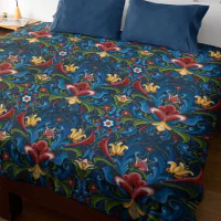 Retro Floral Duvet Cover King Size,Vintage Pastel Doodle Flower