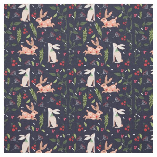 Scandinavian Folk Art Bunnies Fabric