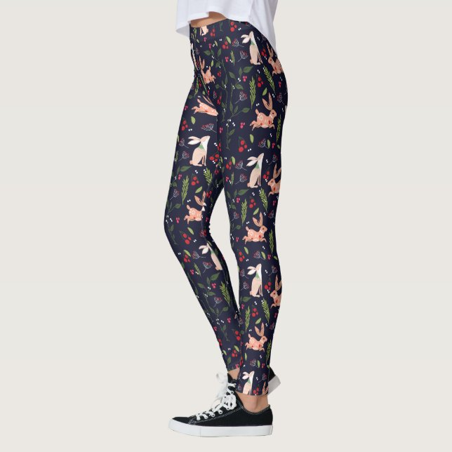 Scandinavian Folk Art Bunnies Leggings (Left)
