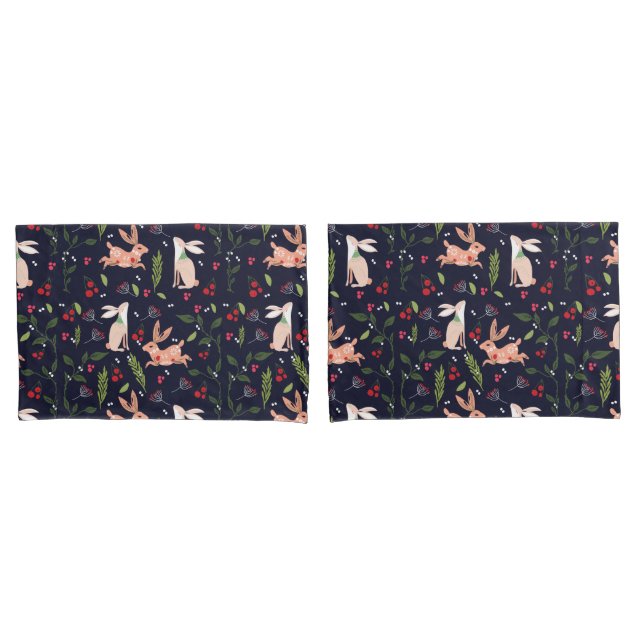 Scandinavian Folk Art Bunnies Pillow Case (Front-Set)