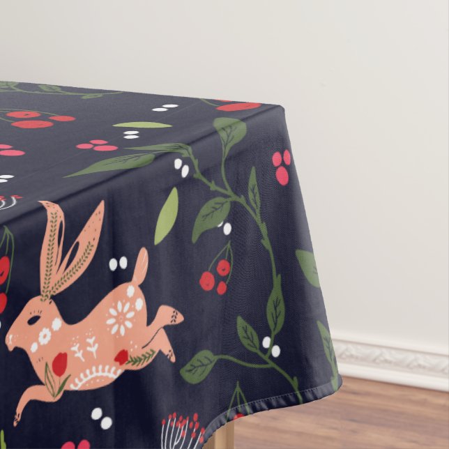 Scandinavian Folk Art Bunnies Tablecloth (In Situ)