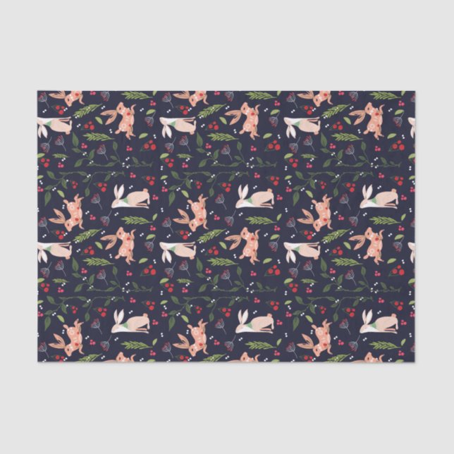 Scandinavian Folk Art Bunnies Tissue Paper (Front)
