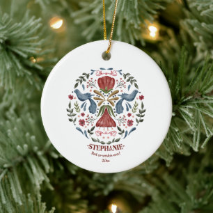 Scandinavian Folk Art Christmas Ceramic Ornament