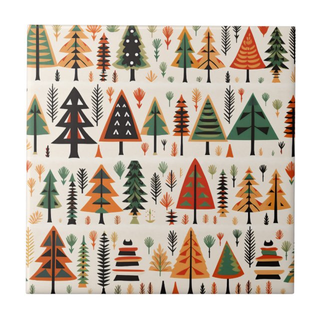 Scandinavian Folk Art Christmas Pattern Ceramic Tile (Front)