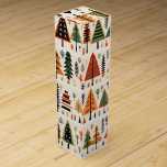 Scandinavian Folk Art Christmas Pattern Wine Box<br><div class="desc">Folk art quilt illustration with Christmas trees,  shapes in bold colors. Scandinavian style</div>