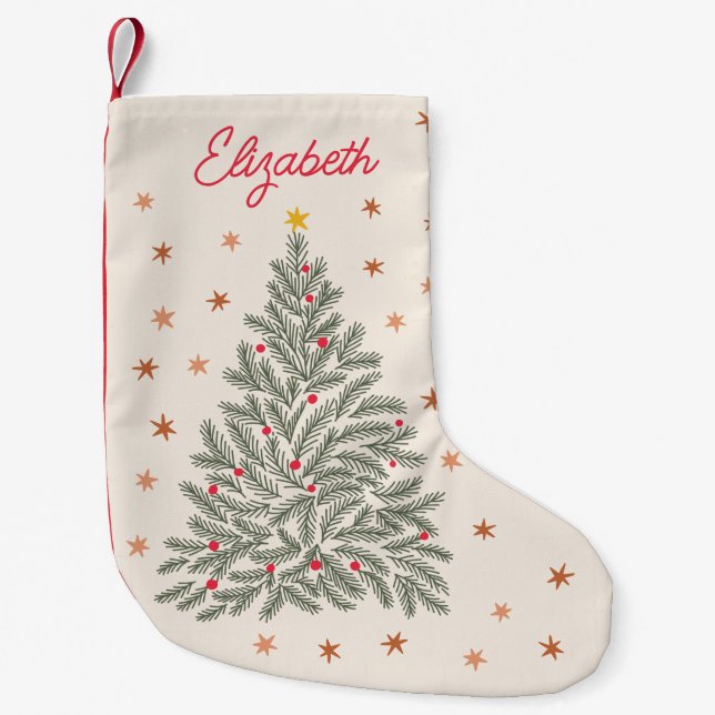 Scandinavian Folk-art Christmas Tree and Stars Small Christmas Stocking (Front)