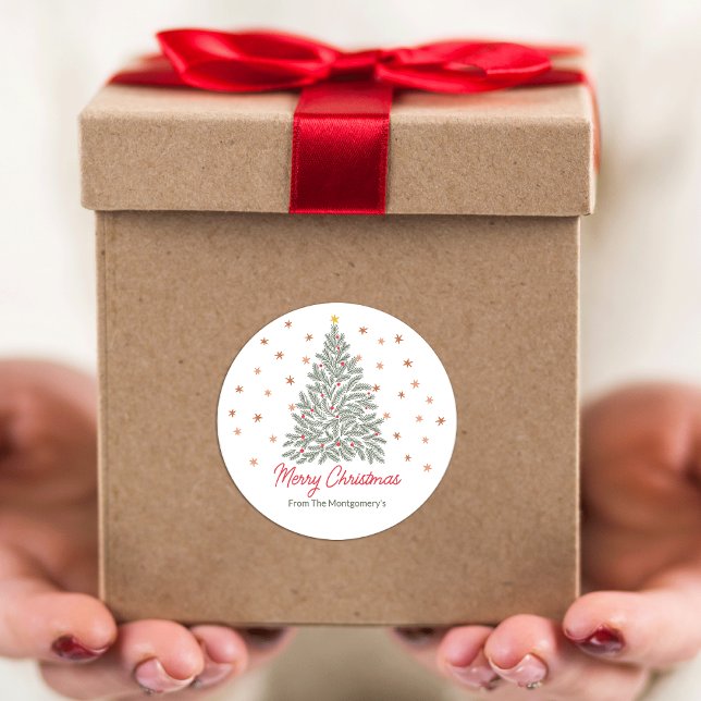 Scandinavian Folk-art Christmas Tree Family Name Classic Round Sticker (Creator Uploaded)