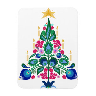 Scandinavian Folk Art Christmas Tree Greeting Card Magnet