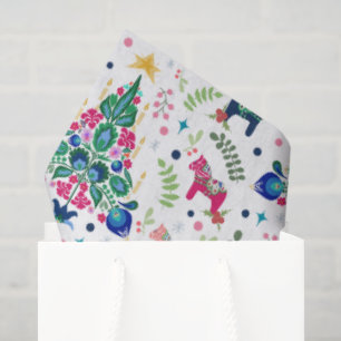 Scandinavian Folk Art Christmas Trees & Dala Horse Tissue Paper