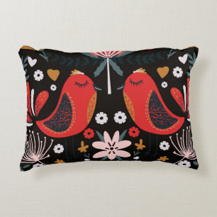 Scandinavian Folk Art: Colorful Birds. Accent Pillow