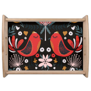 Scandinavian Folk Art: Colorful Birds. Serving Tray