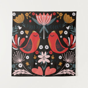 Scandinavian Folk Art: Colorful Birds. Tapestry