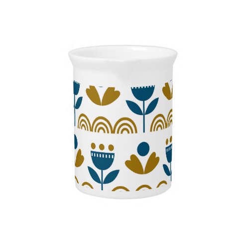 Scandinavian folk art colorful pattern beverage pitcher