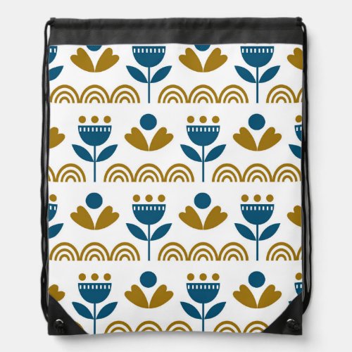 Scandinavian folk art colorful pattern drawstring bag