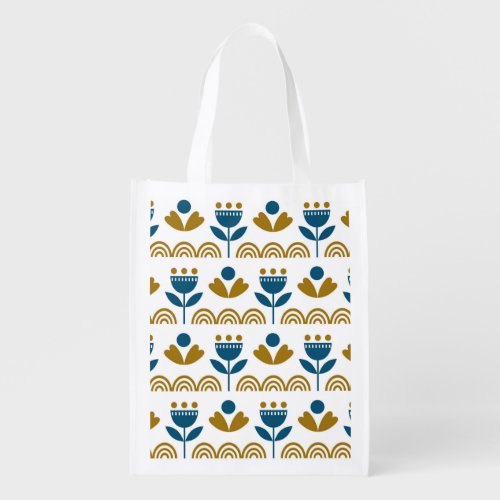 Scandinavian folk art colorful pattern grocery bag