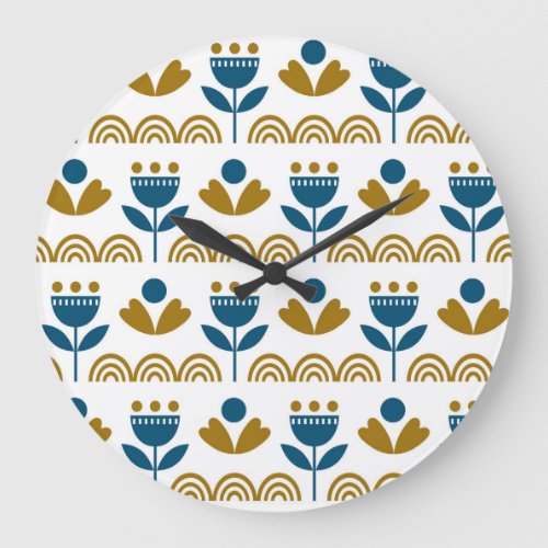Scandinavian folk art colorful pattern large clock