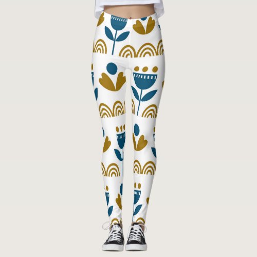 Scandinavian folk art colorful pattern leggings