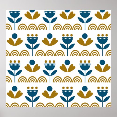 Scandinavian folk art colorful pattern poster