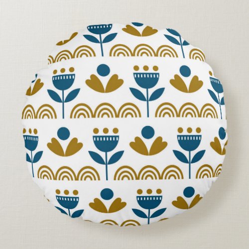 Scandinavian folk art colorful pattern round pillow