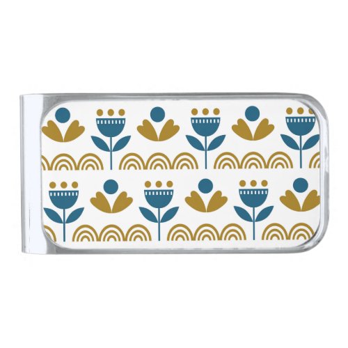 Scandinavian folk art colorful pattern silver finish money clip
