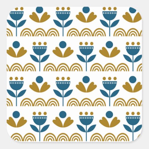 Scandinavian folk art colorful pattern square sticker