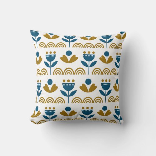 Scandinavian folk art colorful pattern throw pillow