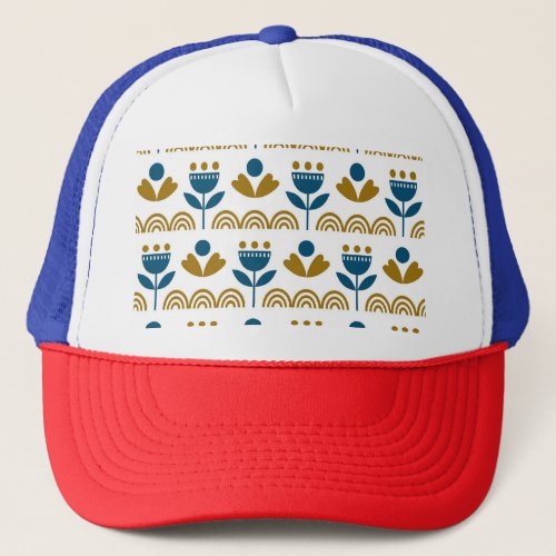 Scandinavian folk art colorful pattern trucker hat