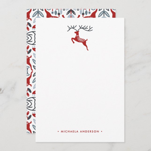 Scandinavian Folk Art Custom Name Personalized Note Card (Front/Back)