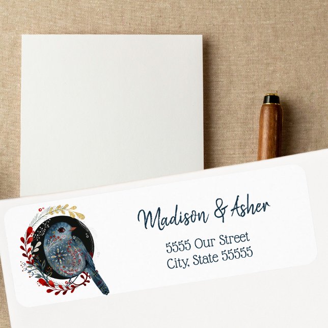 Scandinavian Folk Art Cute Bird Watercolor Winter  Label (Creator Uploaded)