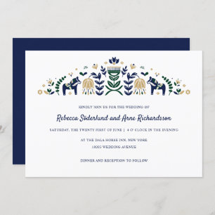 Scandinavian Folk Art Dala Horse CUSTOM blue V3 Invitation