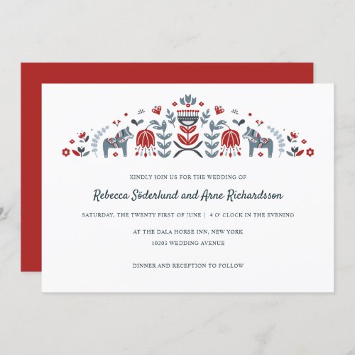 Scandinavian Folk Art Dala Horse Flower Wedding Invitation