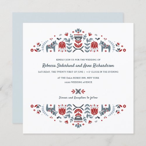 Scandinavian Folk Art Dala Horse Flower Wedding Invitation