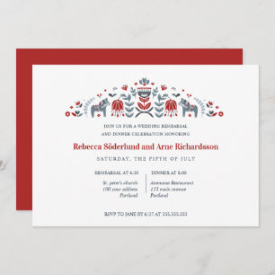 Scandinavian Folk Art Dala Horse Rehearsal Dinner Invitation