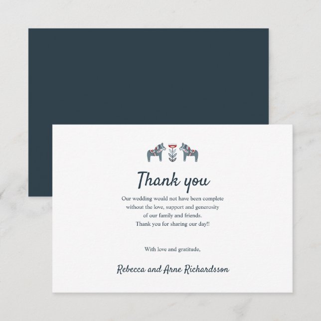 Scandinavian Folk Art Dala Horse Wedding thank you Card (Front/Back)
