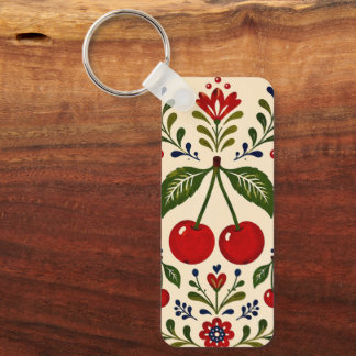 Scandinavian Folk Art Floral Botanical Cottagecore Keychain