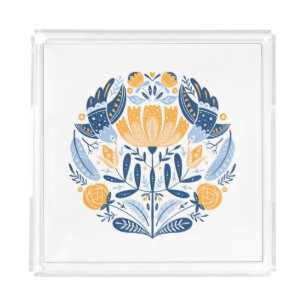 Scandinavian Folk Art Floral Ornament Acrylic Tray