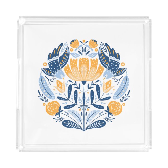 Scandinavian Folk Art Floral Ornament Acrylic Tray (Front)