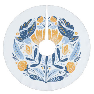 Scandinavian Folk Art Floral Ornament Brushed Polyester Tree Skirt