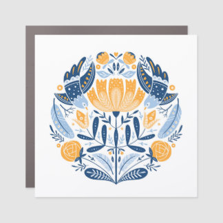 Scandinavian Folk Art Floral Ornament Car Magnet