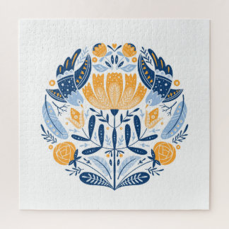 Scandinavian Folk Art Floral Ornament Jigsaw Puzzle